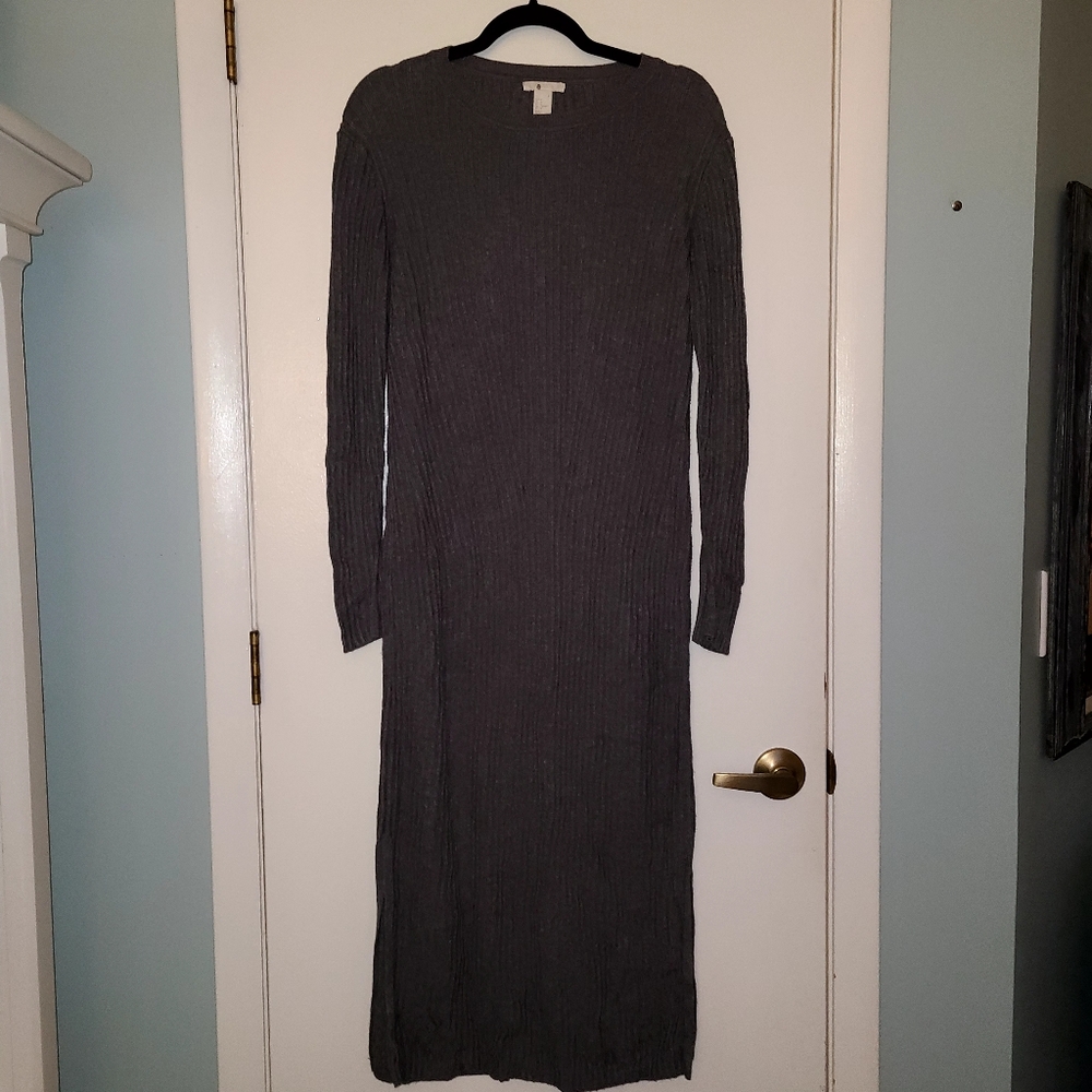H&M Gray Ribbed Long Sleeve Sweater Dress Sz M